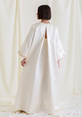 Cream Silk Embroidered Maxi Kaftan