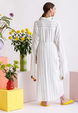 White With Black Stripes Signature Double Shirt Dress