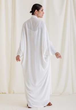 White Bisht & Embellished Neck Dress Set