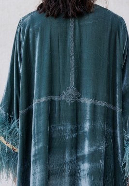 Turquoise  Velvet Feather Cuffs Bisht