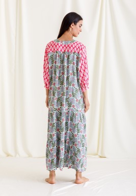 Multicolor Floral Printed Buttoned Dress