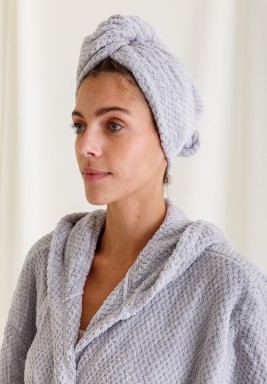 Grey Bathrobe & Hair Cap Set