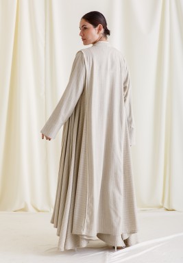 Striped Beige Wrap Pants with Bisht Set
