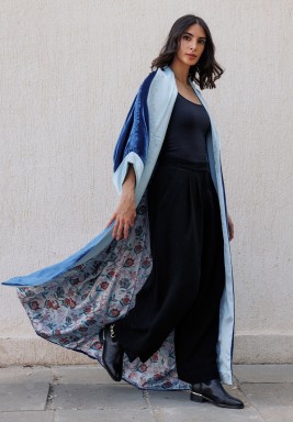 Blue Embroidered Velvet Bisht