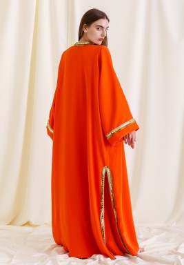 Orange Bloom Embroidered Slit Kaftan Set