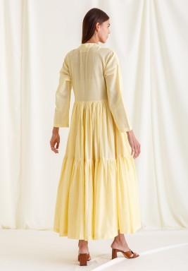 Crinkled Dress & Yellow Ruffled Bisht set 