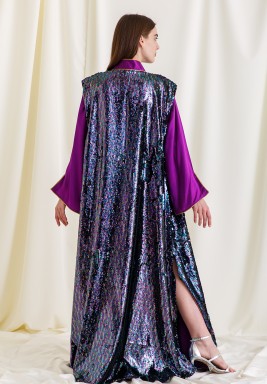 Super Purple Two-Piece Belted Embroidered kaftan 