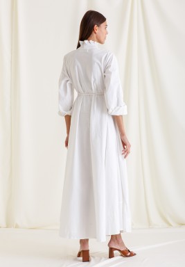 White Belted Shirt Dress