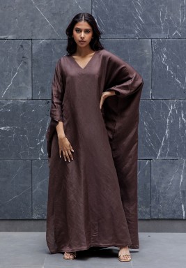 Brown Kaftan With Back Embroidery