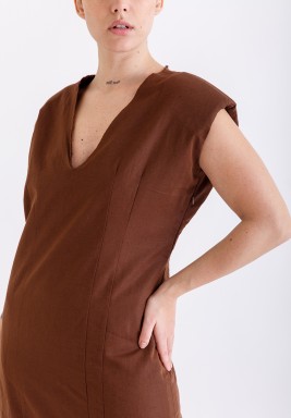 Brown Padded Shoulder Dress