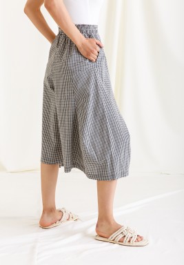Grey Checked Wide Legged Midi Pants