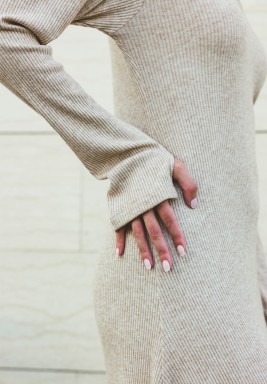 Beige Ribbed Dress 