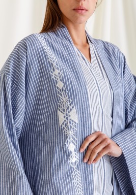 Striped Embroided Bisht with Wrap Dress