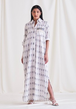 White & Gray Kaftan with Snake Embroidery