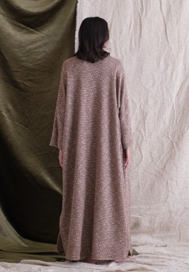 Textured Beige Soft Knit Dress and Bisht Set