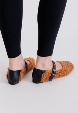 Leather Strap Brown Teddy Shoes