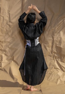 Black Striped Belted Waisted Kaftan
