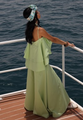 Lettuce Green Co-Ord Set Quirky Flared Top Paired with Flared Pants