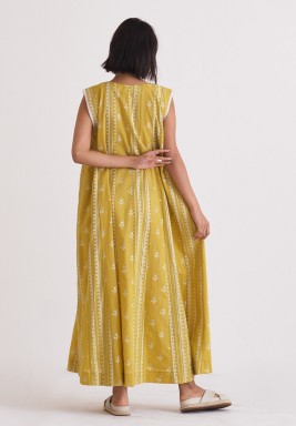 Yellow Printed Sleeveless Dress