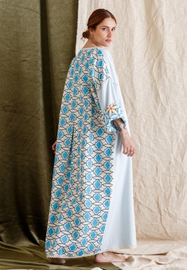 Multi-Color Printed Kaftan with Sequined Collar