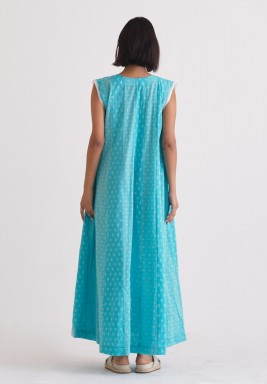 Blue Printed Sleeveless Dress