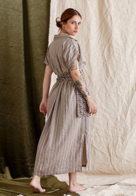 Beige Striped Stylish Short Sleeve Kaftan