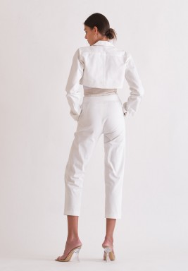 Cream Double Waist Pants 