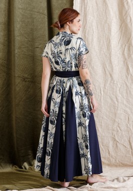 Navy Tropical Print Dress