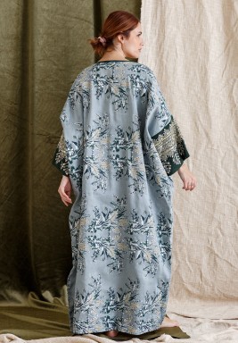 Multi-Color Kaftan with Pale Gold Embroidery