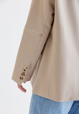 Beige Side Zipper Blazer 