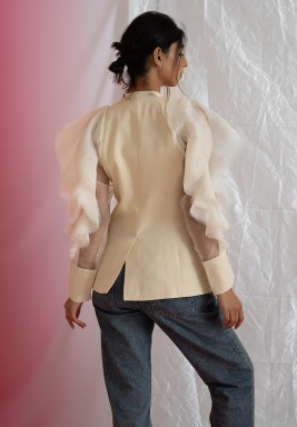 Beige Ruffled Sleeve Blazer 