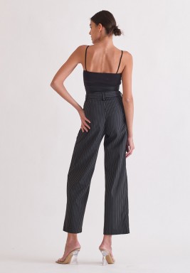 Black Striped Double Waist Suit Pants 