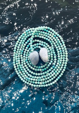 Blue Amazonite Beads with Calcedony Ends