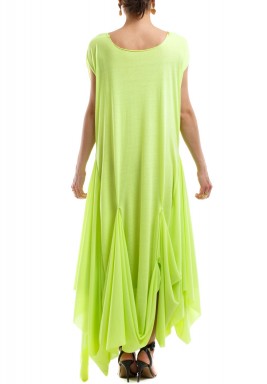 Neon Off-Shoulder Pleated Dress
