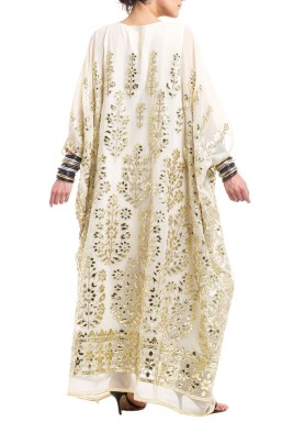 Beige & Gold Embroidered Kaftan