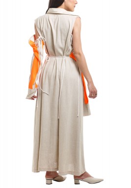 Beige & Orange Striped Sleeves Kaftan