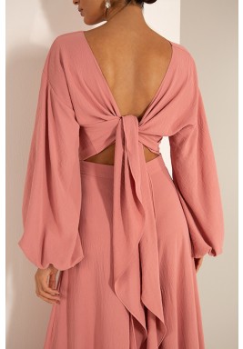 Rose Puffed Sleeves Low Back Top