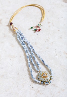 Gold-Tone & Grey Beads Adjustable Necklace