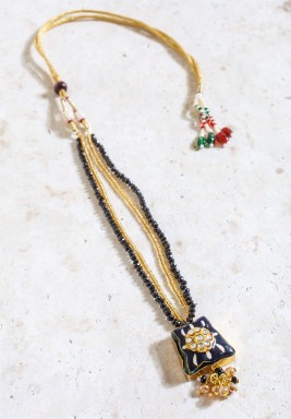 Black & Yellow Beads Square Pendant Necklace