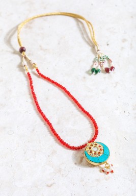 Red Crystals Turquoise Pendant Necklace