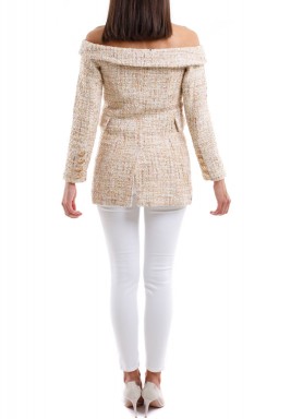 Beige Tweed Off Shoulders Jacket