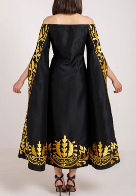 Black Embroidered Open Sleeves Dress