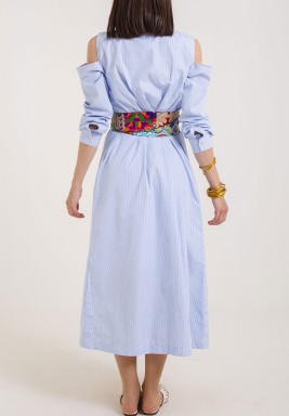 Blue Striped Belted Dress