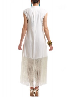 White Embroidered Tasseled Dress