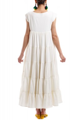 White Colorful Tassel Midi Dress