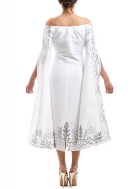 White Embroidered Open Sleeves Dress