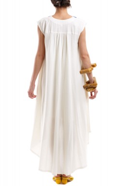 Blue Embroidery White Dress