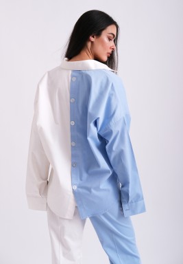 Half Blue Half White Shirt