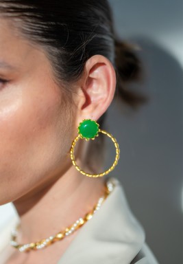 Twisted Hoop Green Gem Earring 