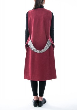 Red Embroidered Sleeveless Vest